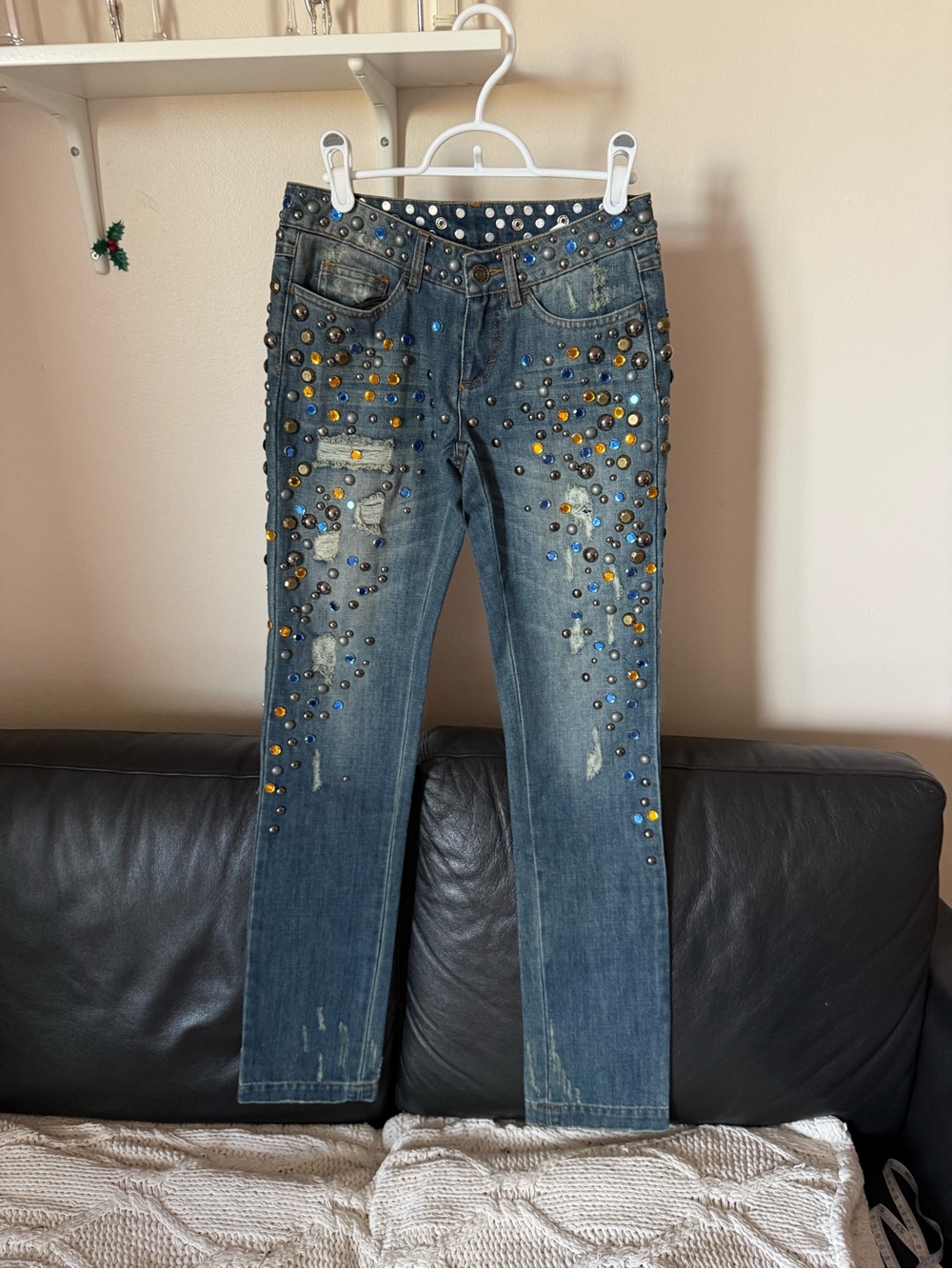 Dolce & Gabbana Blue Slim Straight Jeans with Multi-Colored Studs